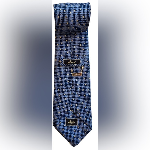Brioni Silk Tie Blue and Black Hand Made in Italy Gold chain link - Picture 3 of 4